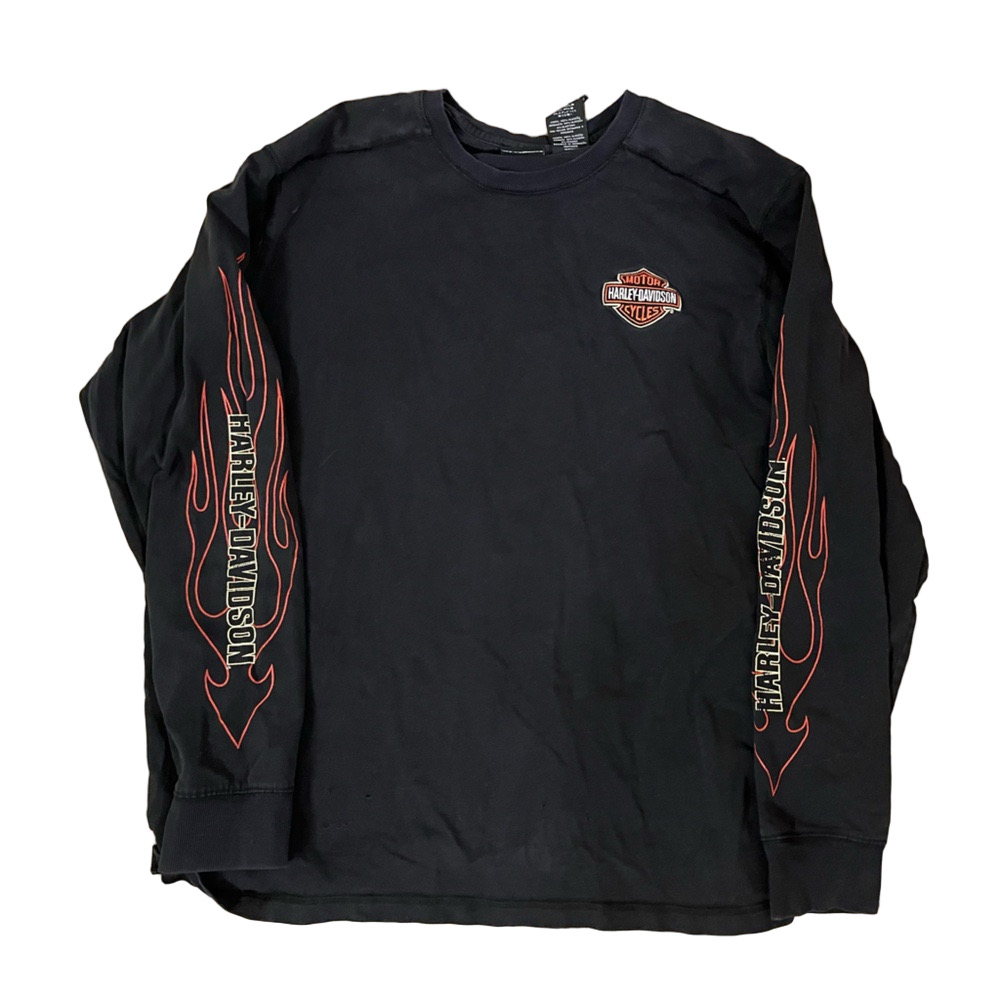 Harley Davidson Genuine MotorClothes Mens 2XL Black Long Sleeve Flame Graphic Te